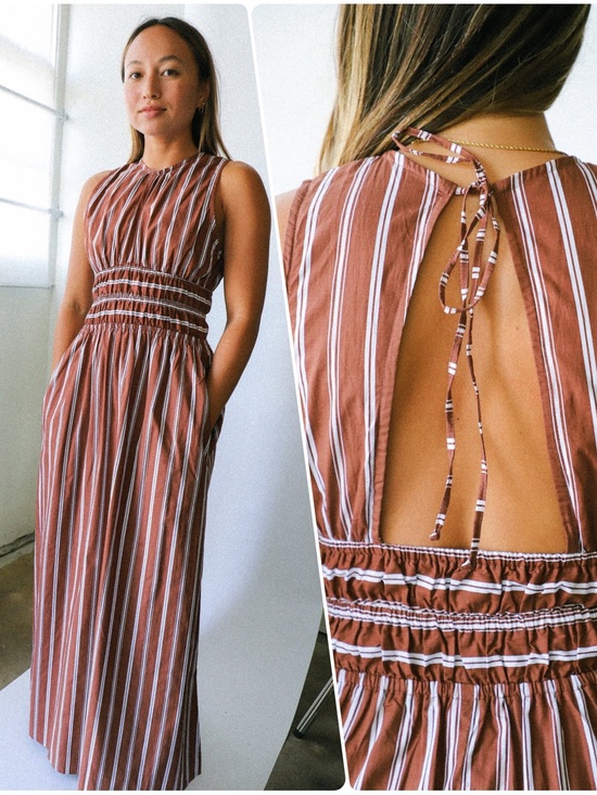 Faithfull the Brand Dresses & Skirts - Anthropologie Faithfull The Brand Maya Stripe Cinnamon Keyhole Back Midi Dress